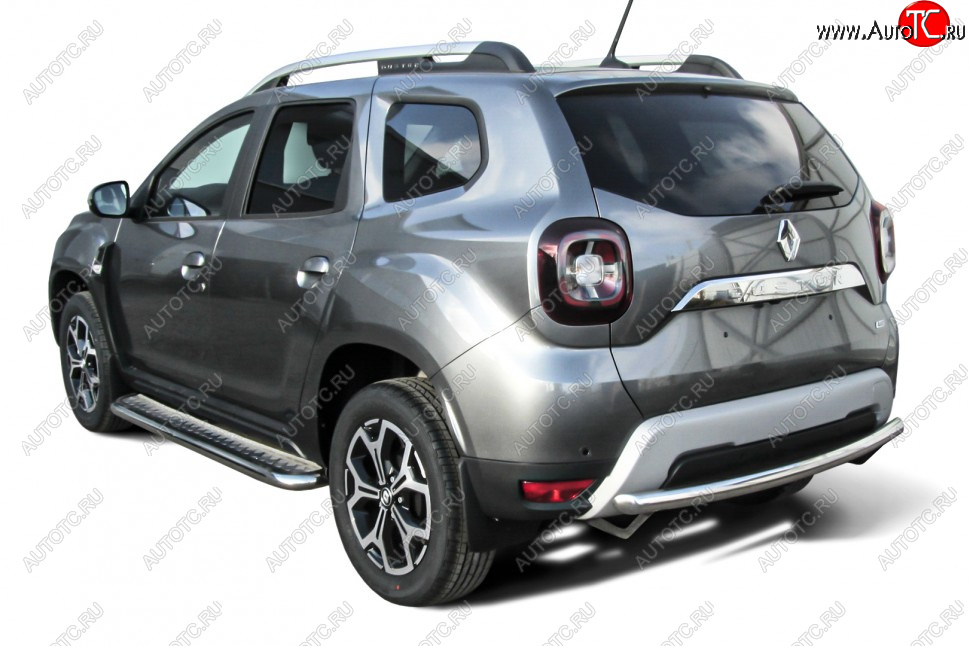 10 699 р. Защита заднего бампера Slitkoff (Ø57 мм)  Renault Duster  HM (2021-2024) рестайлинг (Полированная нержавейка)  с доставкой в г. Краснодар