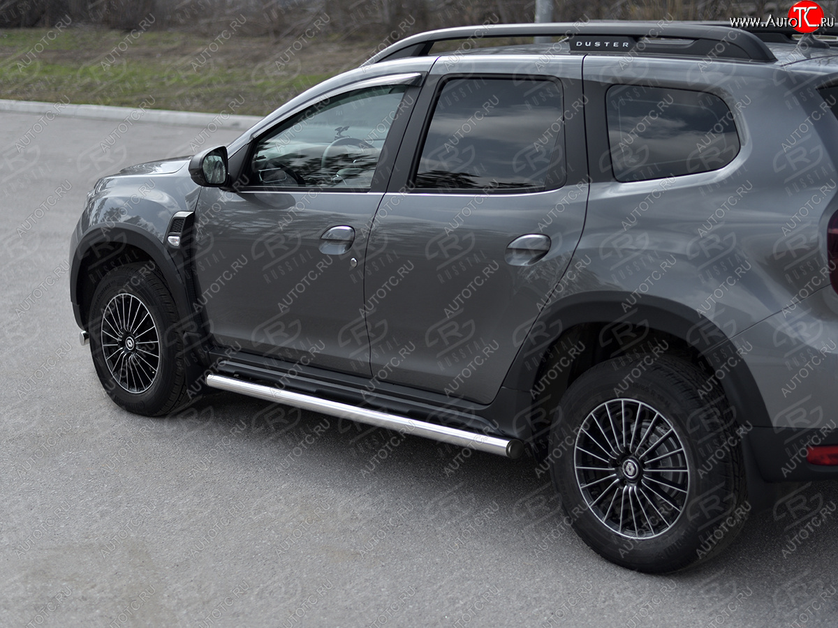 17 999 р. Защита порогов (Ø63 мм, нержавейка) SLITKOFF  Renault Duster  HM (2020-2024) (с пластиковыми заглушками на торцах, полированная нержавейка)  с доставкой в г. Краснодар