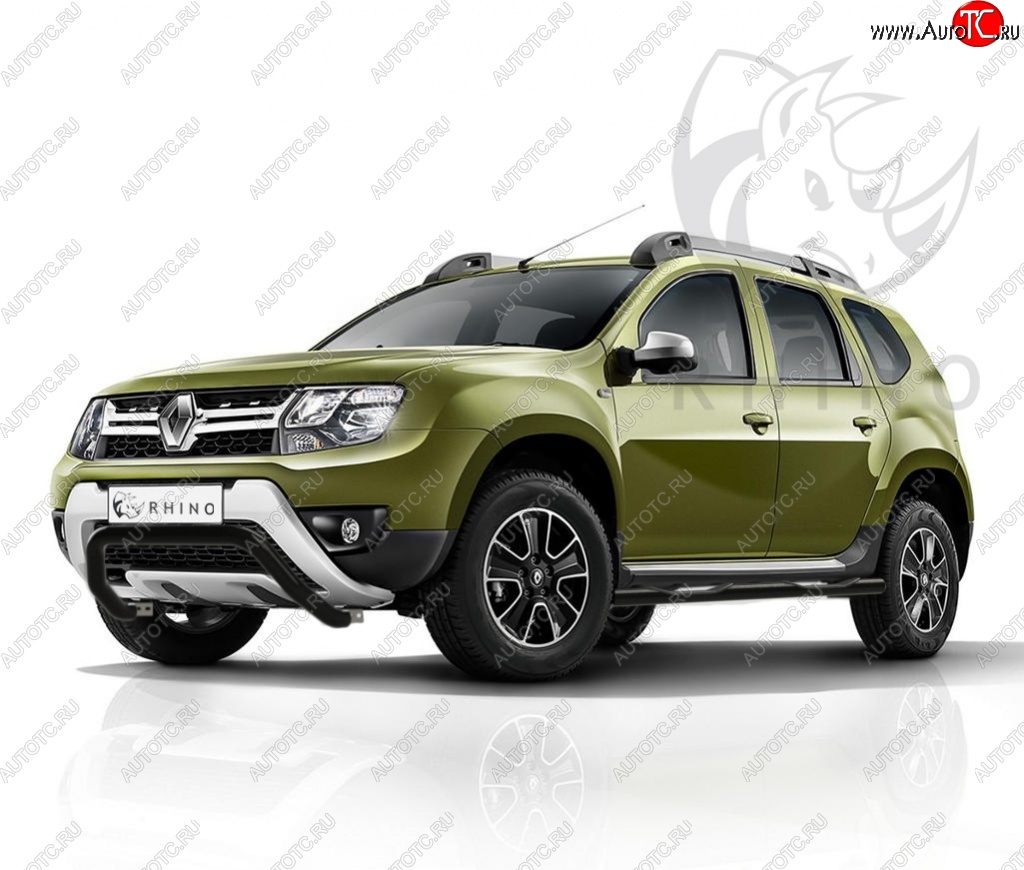 10 199 р. Защита переднего бампера (Ø63 мм волна, окрашенная) SLITKOFF  Renault Duster  HS (2015-2021) рестайлинг (черный муар)  с доставкой в г. Краснодар