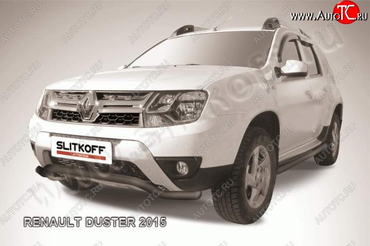 6 999 р. Защита переднего бампер (сталь окрашенная, волна 57 мм) Slitkoff Renault Duster HS рестайлинг (2015-2021) (Цвет: серебристый)  с доставкой в г. Краснодар