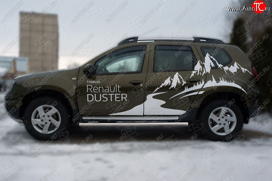 5 999 р. Защита порогов из круглой трубы диаметром 63 мм Russtal v23 Renault Duster HS рестайлинг (2015-2021) (Сталь с полимерным покрытием. Цвет: серебристый)  с доставкой в г. Краснодар