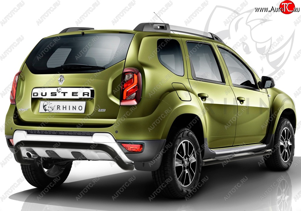 10 199 р. Защита заднего бампера (Ø63 мм волна под машину, нержавейка) SLITKOFF Renault Duster HS рестайлинг (2015-2021) (черная)  с доставкой в г. Краснодар