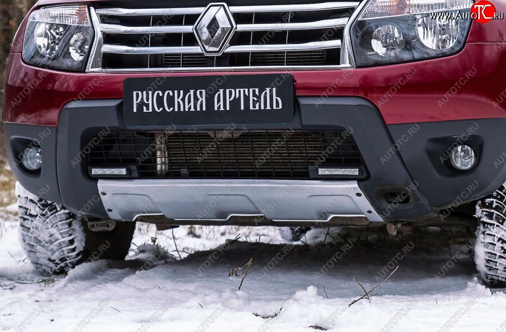 3 399 р. Накладка переднего бампера RA Renault Duster HS дорестайлинг (2010-2015) (Поверхность шагрень (серый металлик))  с доставкой в г. Краснодар