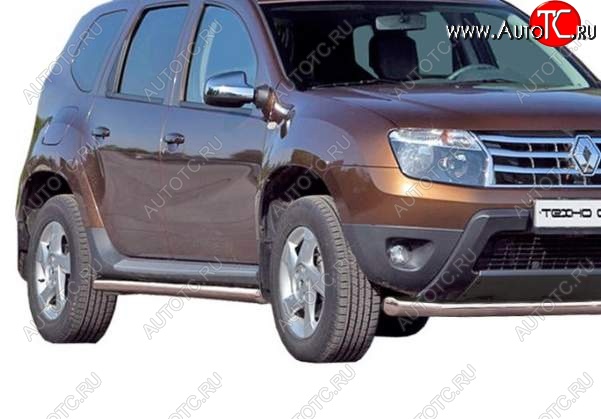 7 999 р. Защита порогов ТехноСфера (Техно Сфера) (Сталь с покрытием, 63.5 mm)  Renault Duster  HS (2010-2015) дорестайлинг (цвет: Серебристый)  с доставкой в г. Краснодар