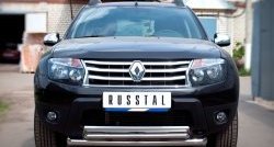 Защита переднего бампера (2 трубыØ63 и 42 мм, нержавейка) SLITKOFF Renault Duster HS дорестайлинг (2010-2015)