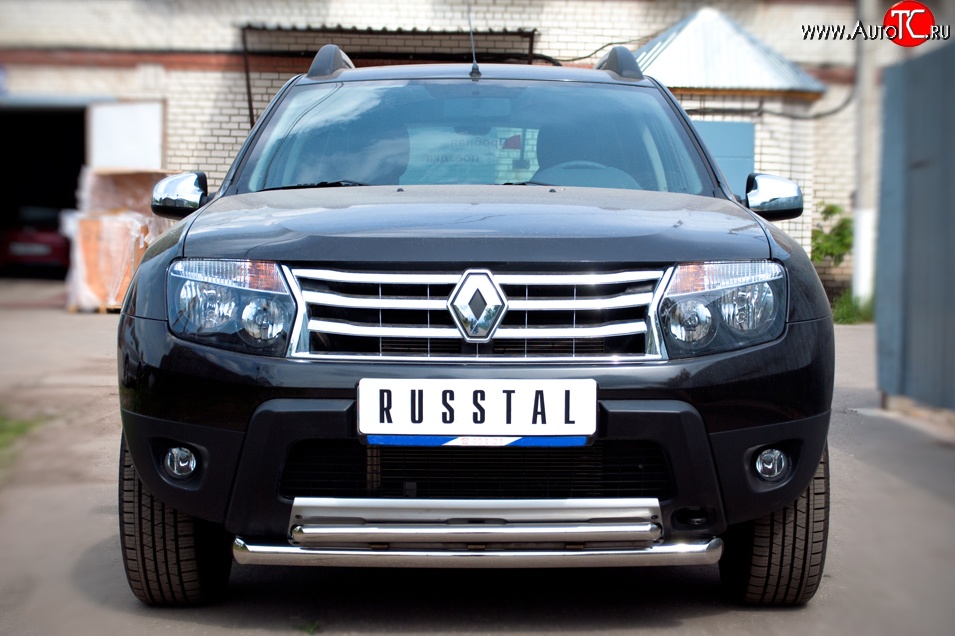 16 299 р. Защита переднего бампера (2 трубыØ63 и 42 мм, нержавейка) SLITKOFF  Renault Duster  HS (2010-2015) дорестайлинг  с доставкой в г. Краснодар