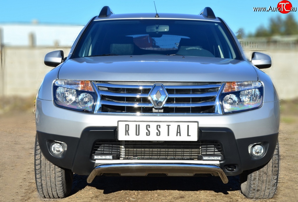 13 399 р. Защита переднего бампера (Ø42 мм, нержавейка, 4х4) SLITKOFF Renault Duster HS дорестайлинг (2010-2015)  с доставкой в г. Краснодар