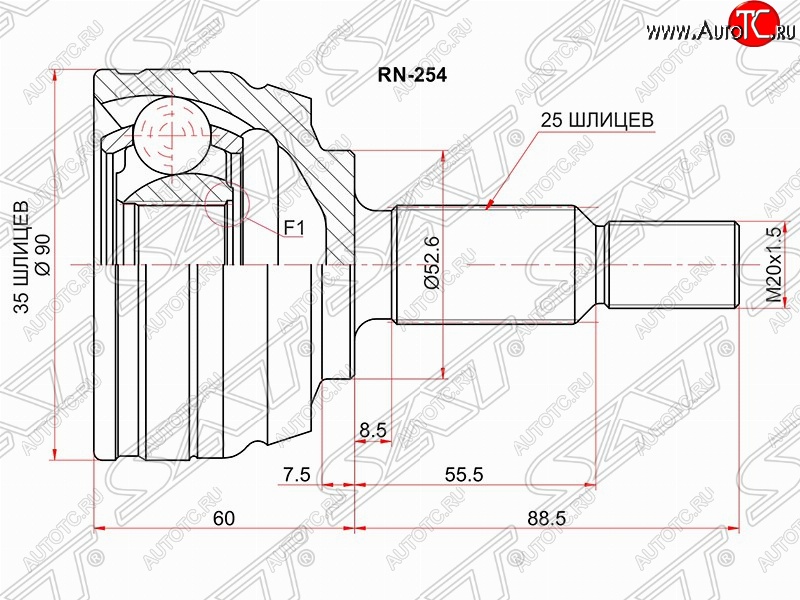 2 999 р. Шрус (наружный) 4WD SAT (35*25*52.6 мм)  Renault Duster  HS (2010-2015) дорестайлинг  с доставкой в г. Краснодар