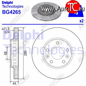 4 999 р. Передний тормозной диск на DELPHI (Ø280 мм, вентилируемый) Renault Laguna X91 лифтбэк рестайлинг (2011-2016)  с доставкой в г. Краснодар