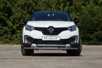 22 349 р. Защита переднего бампера двойная из труб d63/63 мм Petroil Tuning Renault Kaptur дорестайлинг (2016-2020) (Нержавеющая полированная сталь)  с доставкой в г. Краснодар. Увеличить фотографию 1