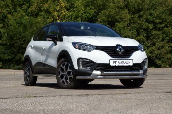 22 349 р. Защита переднего бампера двойная из труб d63/63 мм Petroil Tuning Renault Kaptur дорестайлинг (2016-2020) (Нержавеющая полированная сталь)  с доставкой в г. Краснодар. Увеличить фотографию 2