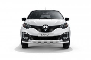 Защита переднего бампера двойная с пластинами из труб d63/63 мм Petroil Tuning Renault Kaptur дорестайлинг (2016-2020)  (Нержавеющая полированная сталь)