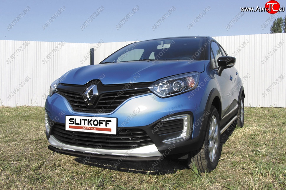 7 599 р. Защита переднего бампера из трубы d42 Slitkoff Renault Kaptur дорестайлинг (2016-2020) (Цвет: серебристый)  с доставкой в г. Краснодар