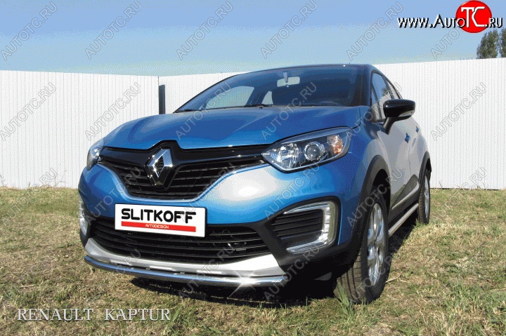 10 849 р. Одинарная защита переднего бампера диаметром 42 мм Slitkoff  Renault Kaptur (2016-2020) дорестайлинг (Для автомобиля 2WD)  с доставкой в г. Краснодар