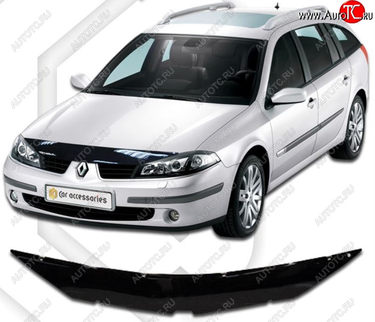 2 199 р. Дефлектор капота CA-Plastiс  Renault Laguna  2 X74 (2000-2005) лифтбэк дорестайлинг (Classic черный, Без надписи)  с доставкой в г. Краснодар