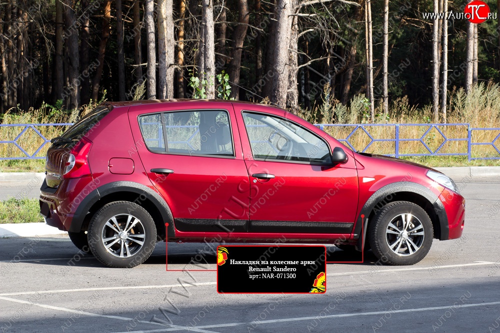 7 599 р. Накладки на колёсные арки RA (комплект на 4 колеса)  Renault Sandero Stepway  (BS) (2010-2014) (Поверхность шагрень)  с доставкой в г. Краснодар