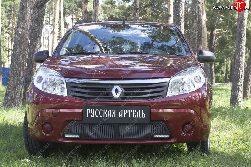 2 069 р. Защитная сетка решетки переднего бампера (с ДХО) РА Renault Sandero (BS) (2009-2014)  с доставкой в г. Краснодар