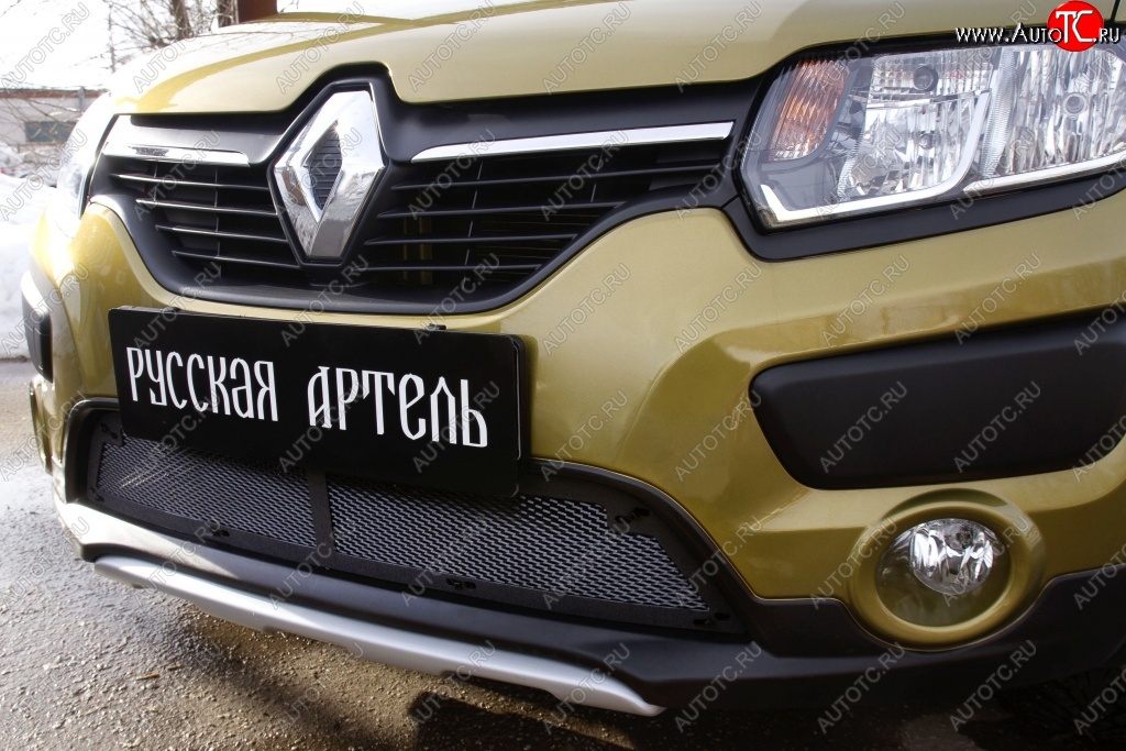 2 079 р. Защитная сетка решетки переднего бампера РА Renault Sandero Stepway (B8) дорестайлинг (2014-2018)  с доставкой в г. Краснодар