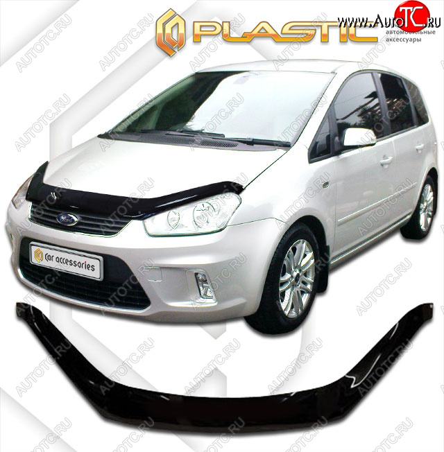 2 199 р. Дефлектор капота (exclusive) CA-Plastic  Ford C-max  Mk1 (2007-2010) рестайлинг (Classic чёрный, Без надписи)  с доставкой в г. Краснодар