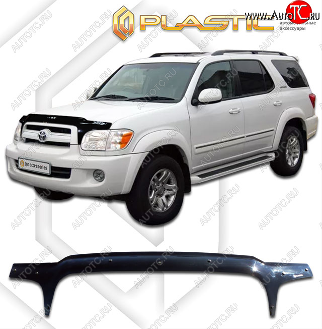 2 399 р. Дефлектор капота (exclusive) CA-Plastic  Toyota Sequoia (2004-2007) XK30, XK40 рестайлинг (Classic чёрный, Без надписи)  с доставкой в г. Краснодар