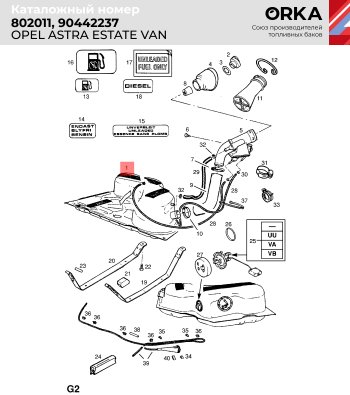 11 499 р. Топливный бак (сталь, антикоррозия) ORKA Opel Astra F седан рестайлинг (1994-1998)  с доставкой в г. Краснодар. Увеличить фотографию 2