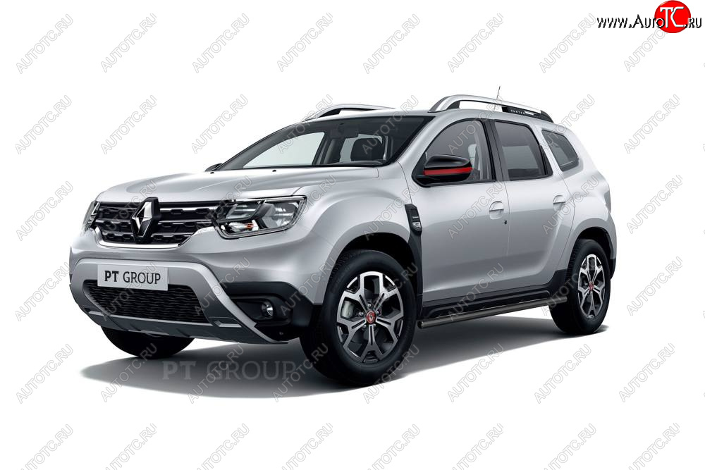 6 849 р. Защита порогов (прямая, Ø63 мм) Petroil Tuning Renault Duster HM (2020-2024) (окраска в черный (Шагрень))  с доставкой в г. Краснодар