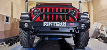 68 999 р. Бампер силовой передний РИФ  Jeep Wrangler  JL (2018-2025) (под доп. фары, с центральной защитной дугой)  с доставкой в г. Краснодар. Увеличить фотографию 2