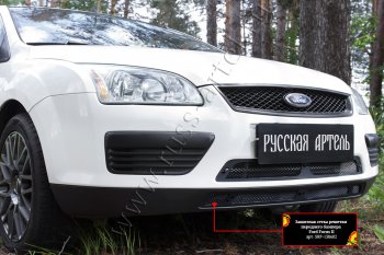 2 499 р. Защитная сетка решетки переднего бампера Русская Артель Ford Focus 2 хэтчбэк 3 дв. дорестайлинг (2004-2007) (Поверхность текстурная)  с доставкой в г. Краснодар. Увеличить фотографию 2