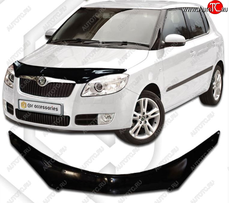 2 399 р. Дефлектор капота CA-Plastiс  Skoda Fabia  Mk2 (2007-2010) универсал дорестайлинг, хэтчбэк дорестайлинг (Classic черный, Без надписи)  с доставкой в г. Краснодар