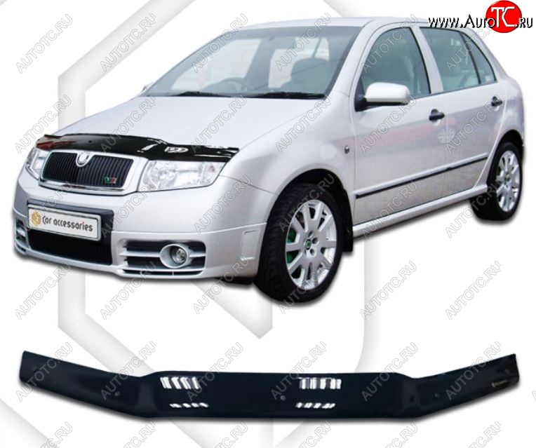 1 999 р. Дефлектор капота CA-Plastiс  Skoda Fabia  Mk1 (2004-2008) седан рестайлинг, хэтчбек рестайлинг (Classic черный, Без надписи)  с доставкой в г. Краснодар