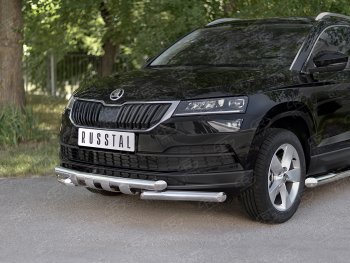 26 999 р. Защита переднего бампера (2 трубы Ø63 мм, нержавейка) SLITKOFF Skoda Karoq NU7 дорестайлинг (2017-2021)  с доставкой в г. Краснодар. Увеличить фотографию 2