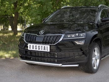 20 999 р. Защита переднего бампера (2 трубы Ø42 мм, нержавейка) SLITKOFF Skoda Karoq NU7 дорестайлинг (2017-2021)  с доставкой в г. Краснодар. Увеличить фотографию 2