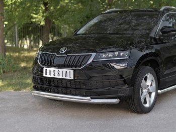 23 899 р. Защита переднего бампера (2 трубы Ø63 и 42 мм, нержавейка) SLITKOFF Skoda Karoq NU7 дорестайлинг (2017-2021)  с доставкой в г. Краснодар. Увеличить фотографию 2