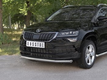 18 299 р. Защита переднего бампера (Ø63 мм, нержавейка) SLITKOFF  Skoda Karoq  NU7 (2017-2021) дорестайлинг  с доставкой в г. Краснодар. Увеличить фотографию 2