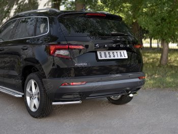 13 999 р. Защита заднего бампера (Ø42 мм уголки, нержавейка) SLITKOFF Skoda Karoq NU7 дорестайлинг (2017-2021)  с доставкой в г. Краснодар. Увеличить фотографию 2