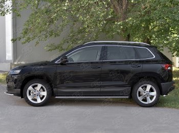 20 749 р. Защита порогов Russtal труба 75х42 овал с проступью Skoda Karoq NU7 дорестайлинг (2017-2021)  с доставкой в г. Краснодар. Увеличить фотографию 3