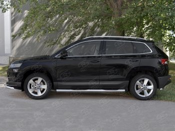 22 599 р. Защита порогов на SLITKOFF труба d76 с накладкой Skoda Karoq NU7 дорестайлинг (2017-2021) (защита порогов с заглушками на торцах)  с доставкой в г. Краснодар. Увеличить фотографию 3