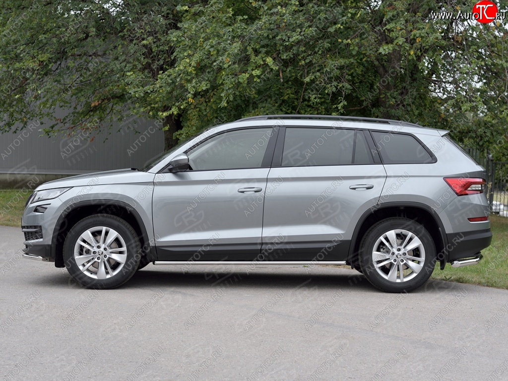 17 999 р. Пороги накладки труба d42 (v 1) SLITKOFF Skoda Kodiaq NU7 дорестайлинг (2017-2021) (Неокрашенные)  с доставкой в г. Краснодар