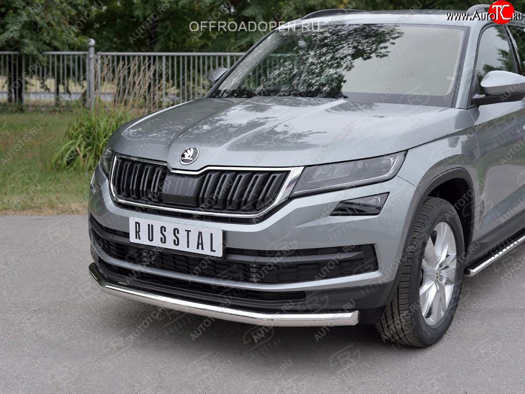 18 299 р. Защита переднего бампера (Ø63 мм, нержавейка) SLITKOFF  Skoda Kodiaq  NU7 (2017-2021) дорестайлинг  с доставкой в г. Краснодар