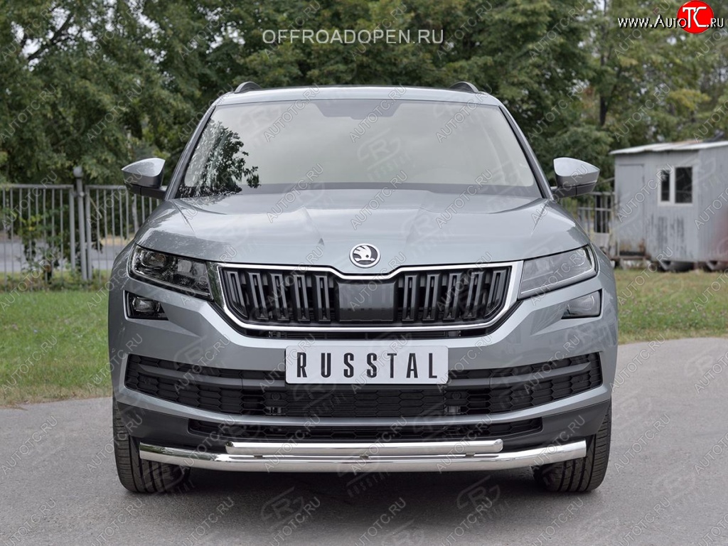 23 499 р. Защита переднего бампера (2 трубы Ø63 и 42 мм, нержавейка) SLITKOFF Skoda Kodiaq NU7 дорестайлинг (2017-2021)  с доставкой в г. Краснодар