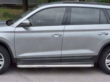 31 599 р. Широкая защита порогов с трубой диаметром 63 мм SLITKOFF v1  Skoda Kodiaq  NU7 (2017-2021) дорестайлинг  с доставкой в г. Краснодар. Увеличить фотографию 3