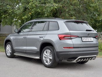 24 799 р. Защита заднего бампера (Ø42 мм волна+зубы, нержавейка) SLITKOFF  Skoda Kodiaq  NU7 (2017-2021) дорестайлинг  с доставкой в г. Краснодар. Увеличить фотографию 2