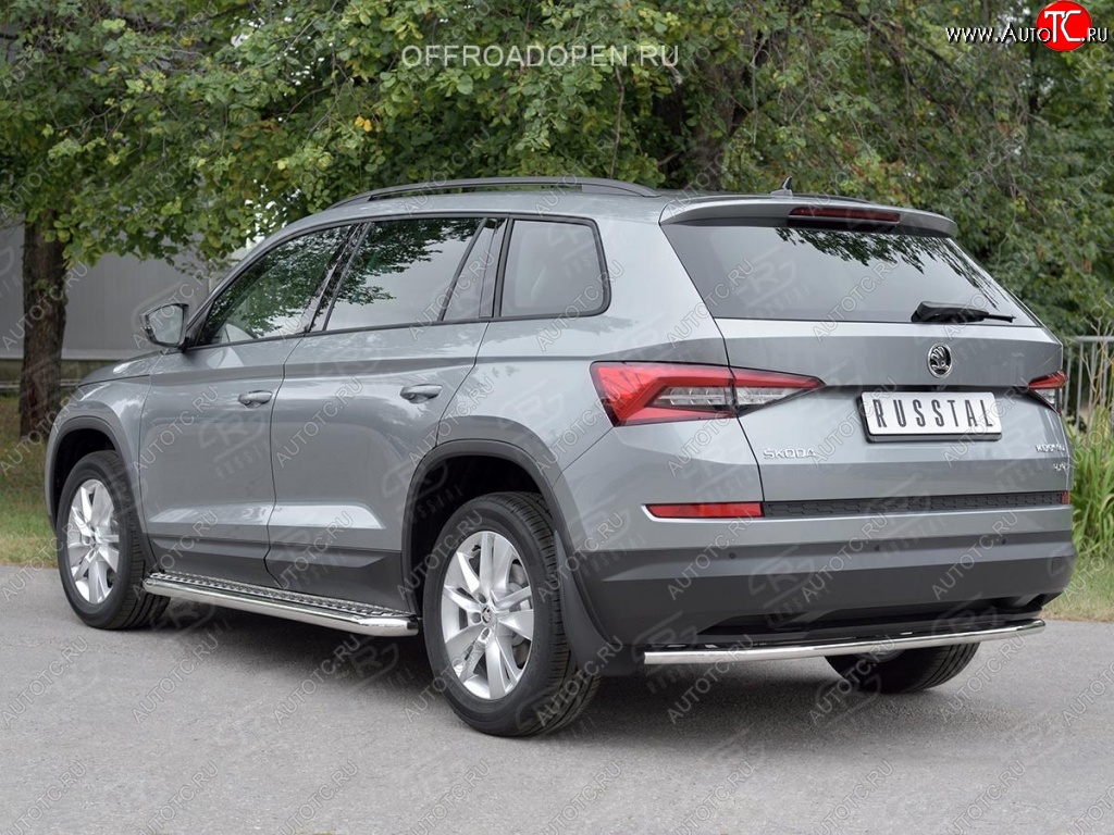 17 499 р. Защита заднего бампера (Ø42 мм, нержавейка) SLITKOFF  Skoda Kodiaq  NU7 (2017-2021) дорестайлинг  с доставкой в г. Краснодар