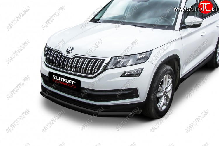 11 799 р. Защита переднего бампера Slitkoff (Ø 57+Ø 42, двойная).  Skoda Kodiaq  NU7 (2017-2021) дорестайлинг (Сталь с полимерным покрытием. Цвет: черный)  с доставкой в г. Краснодар