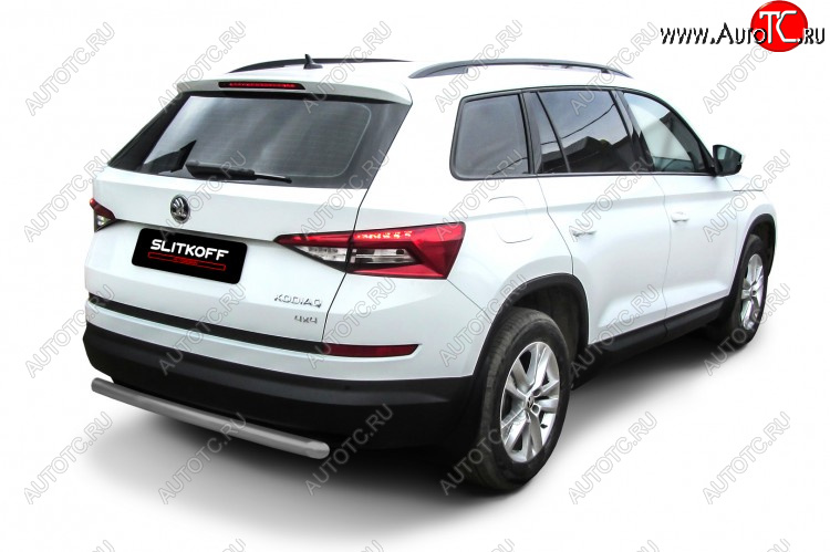 7 999 р. Защита заднего бампера Slitkoff (Ø 57 мм)  Skoda Kodiaq  NU7 (2017-2021) дорестайлинг (Сталь с полимерным покрытием. Цвет: серебристый)  с доставкой в г. Краснодар