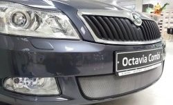 1 539 р. Сетка на бампер Russtal (хром) Skoda Octavia A5 рестайлинг универсал (2008-2013)  с доставкой в г. Краснодар. Увеличить фотографию 2