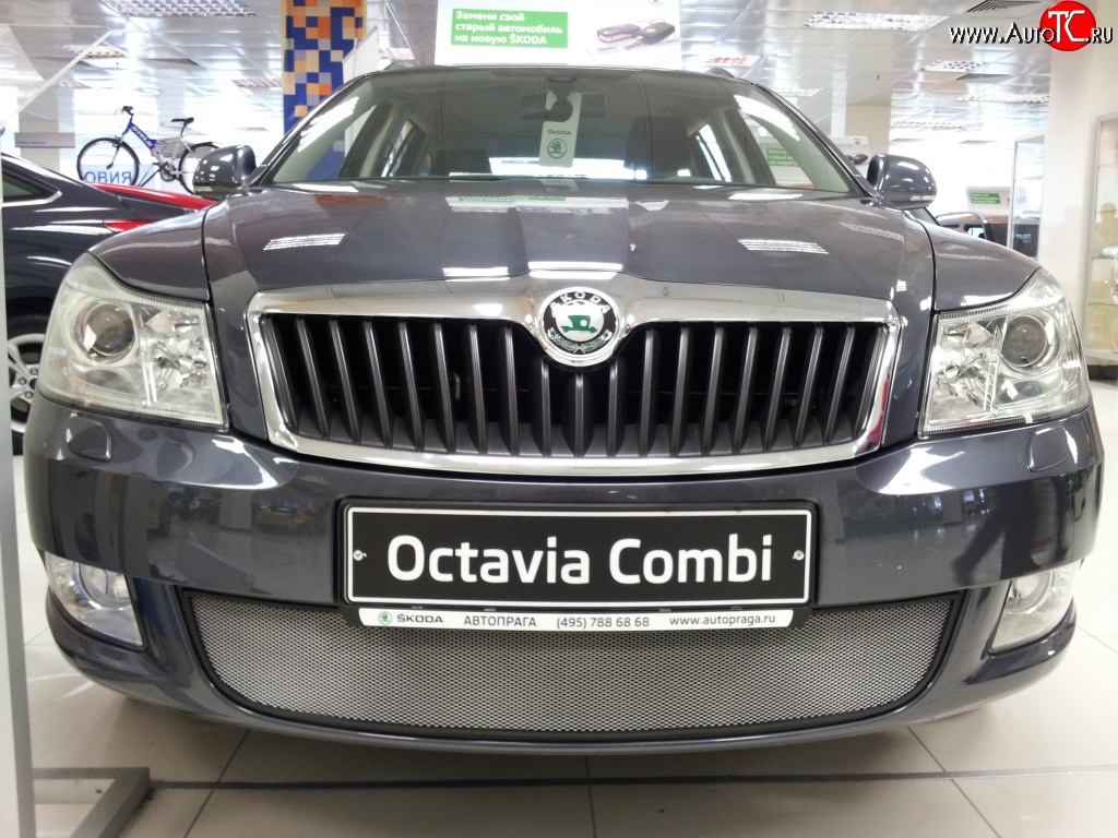 1 539 р. Сетка на бампер Russtal (хром) Skoda Octavia A5 рестайлинг универсал (2008-2013)  с доставкой в г. Краснодар