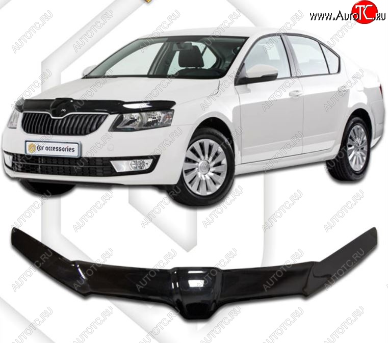 2 399 р. Дефлектор капота CA-Plastiс exclusive  Skoda Octavia  A7 (2012-2017) дорестайлинг лифтбэк (Classic черный, Без надписи)  с доставкой в г. Краснодар