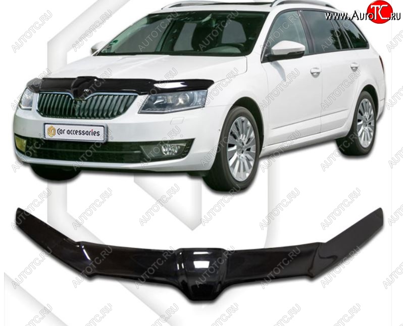 2 399 р. Дефлектор капота CA-Plastiс exclusive  Skoda Octavia  A7 (2012-2017) дорестайлинг лифтбэк, дорестайлинг универсал (Classic черный, Без надписи)  с доставкой в г. Краснодар