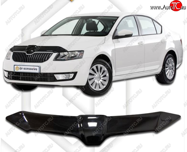 2 099 р. Дефлектор капота CA-Plastiс  Skoda Octavia  A7 (2012-2017) дорестайлинг лифтбэк (Classic черный, Без надписи)  с доставкой в г. Краснодар